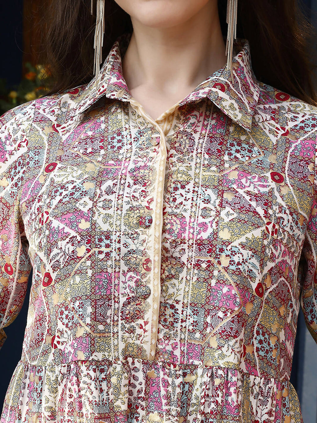Pink & Beige Rayon Floral Printed Top with Matching Bottom - Eesha | Grocsy