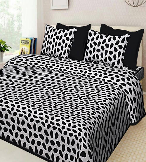 Vamika Printed Cotton Black & White Bedsheet With Pillow Covers (LEOC_ANDA_BL) | Grocsy