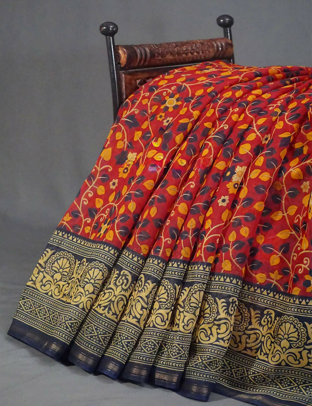 Shades of Red Kalamkaari Semi Chanderi Saree By Gayathri Reddy Designer Studio | Grocsy
