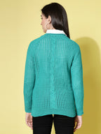 Women Pointelle Green Acrylic Winter Sweater - Wool Trees | Grocsy
