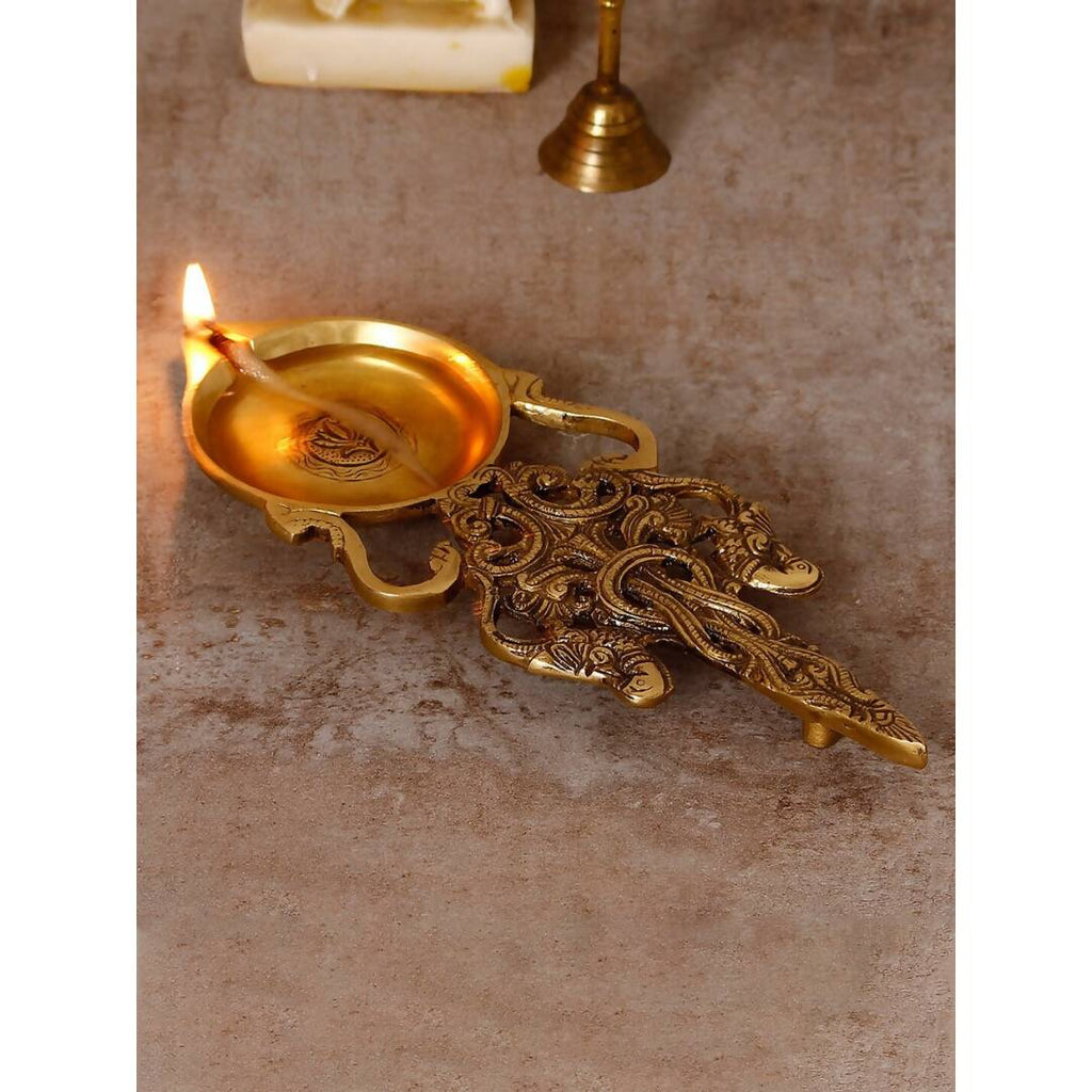 eCraftIndia Gold-Toned Carved Diya | Grocsy