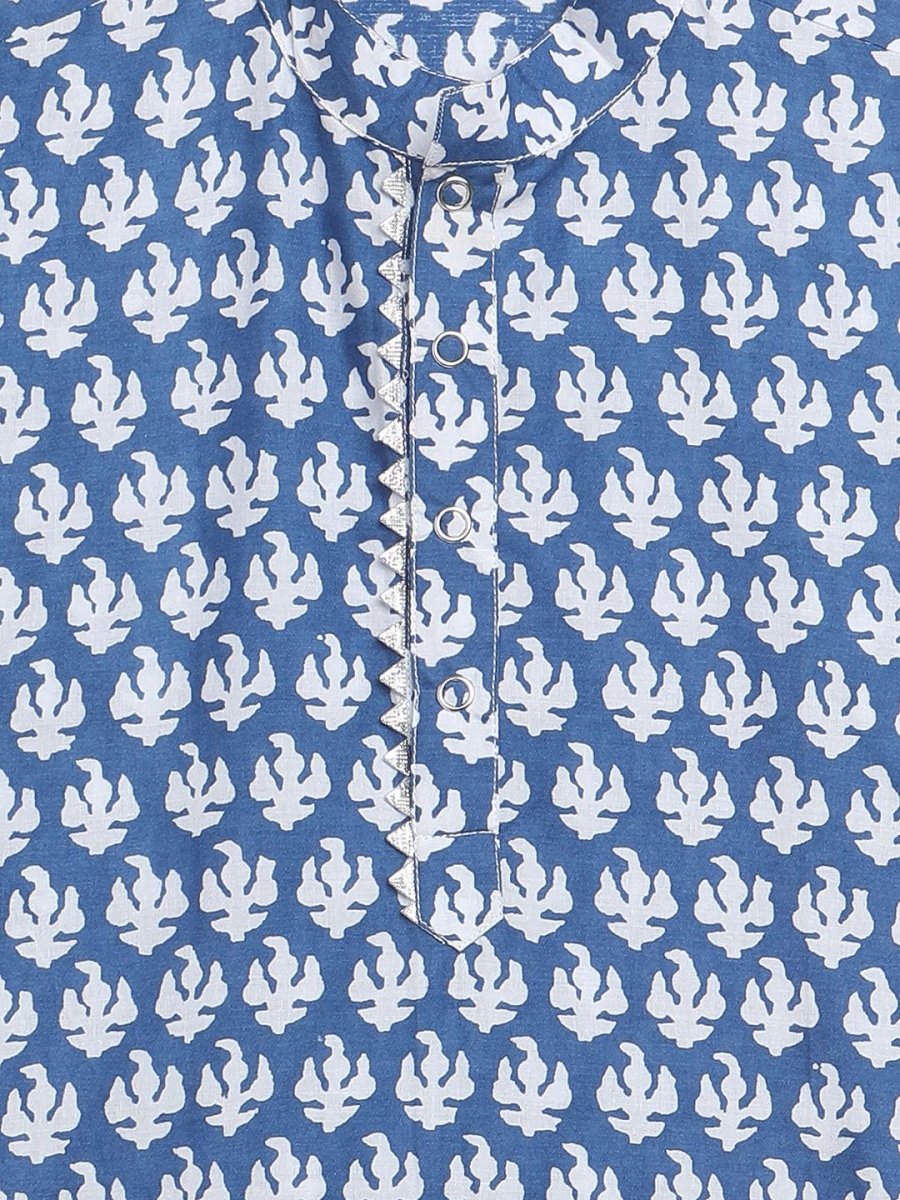 Ahalyaa Boys Blue Pure Cotton Porcian Print Kids Kurta Churidar Set | Grocsy