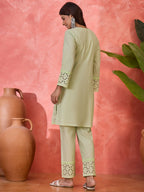 Joban Fashion Embroidery Green Pure Cotton Cord Set | Grocsy