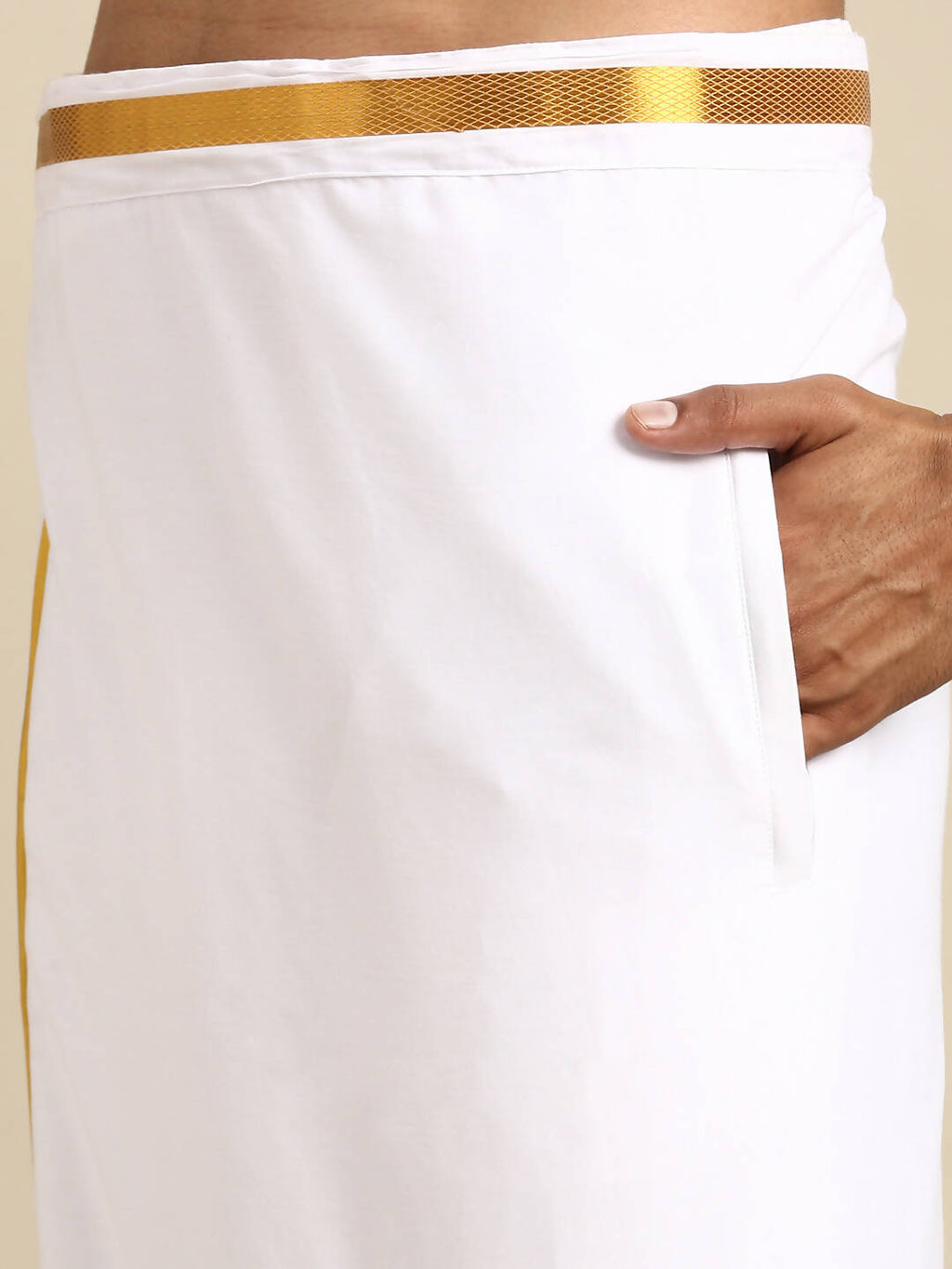 Ramraj Cotton Mens Wedding White Regular Dhoti, Shirt & Towel Set Subhakalyan 1" | Grocsy