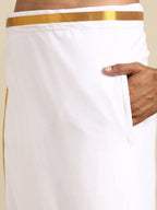 Ramraj Cotton Mens Wedding White Regular Dhoti, Shirt & Towel Set Subhakalyan 1" | Grocsy