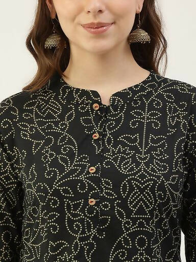 FIORRA Women's Black Printed Flared Cotton Kurta | Grocsy