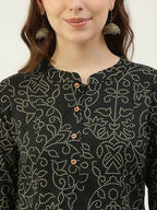 FIORRA Women's Black Printed Flared Cotton Kurta | Grocsy