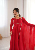 Teeya Creation Red Faux Georgette Designer Party Wear Long Gown | Grocsy