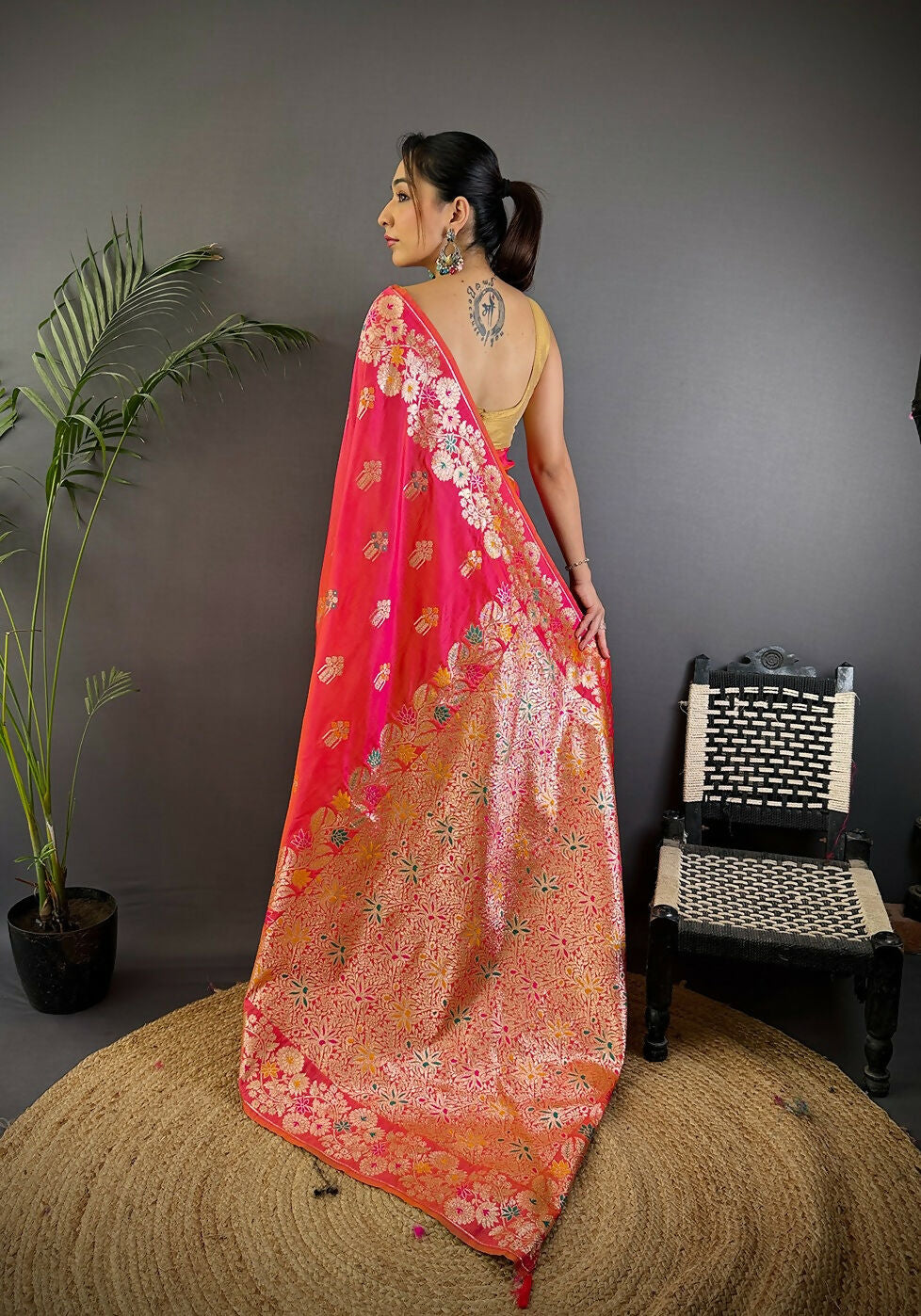 Joban Fashion Meenakari Hot Pink Woven Soft Silk Saree | Grocsy