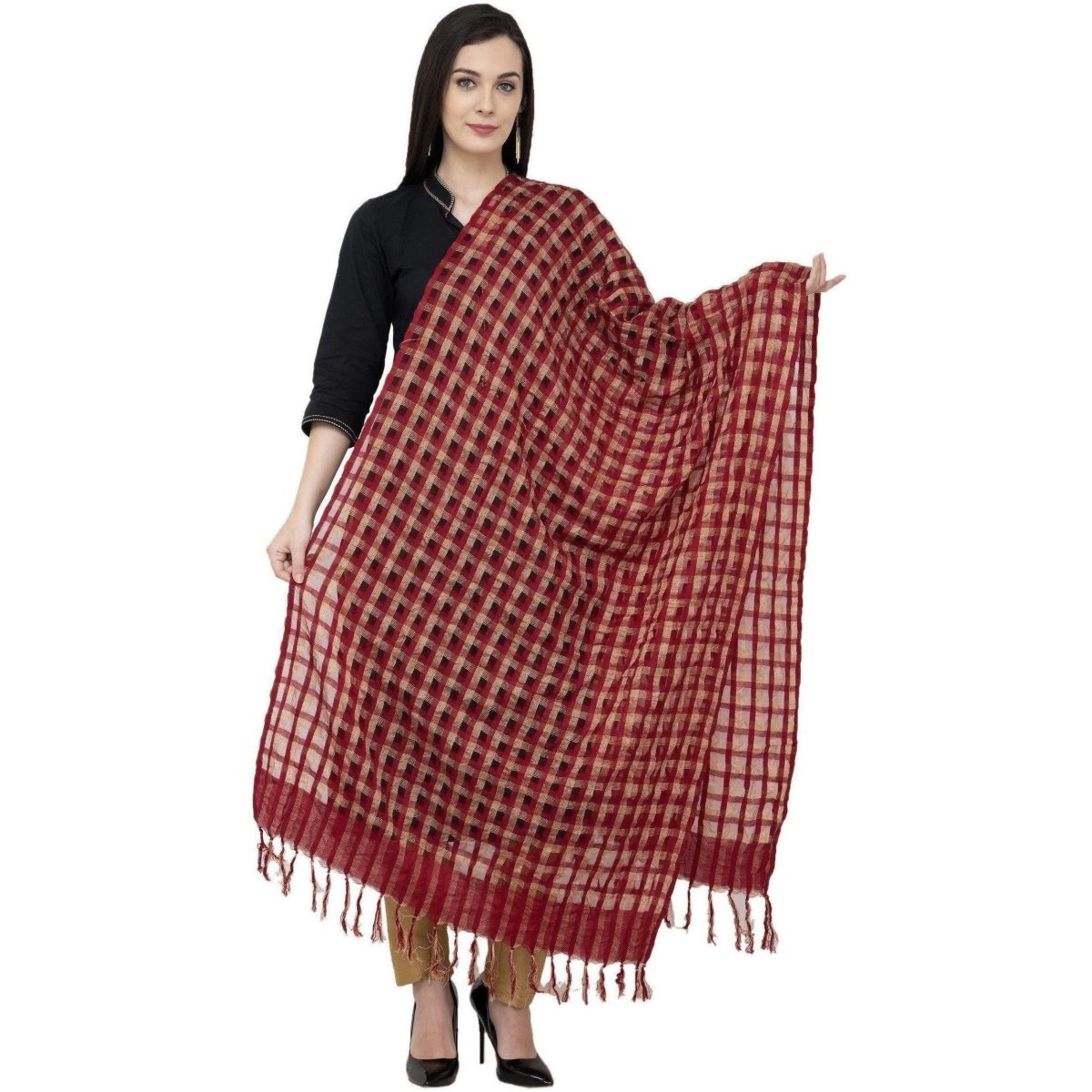 A R Silk Golder Box Regular Dupatta Color Mehroon Dupatta or Chunni | Grocsy