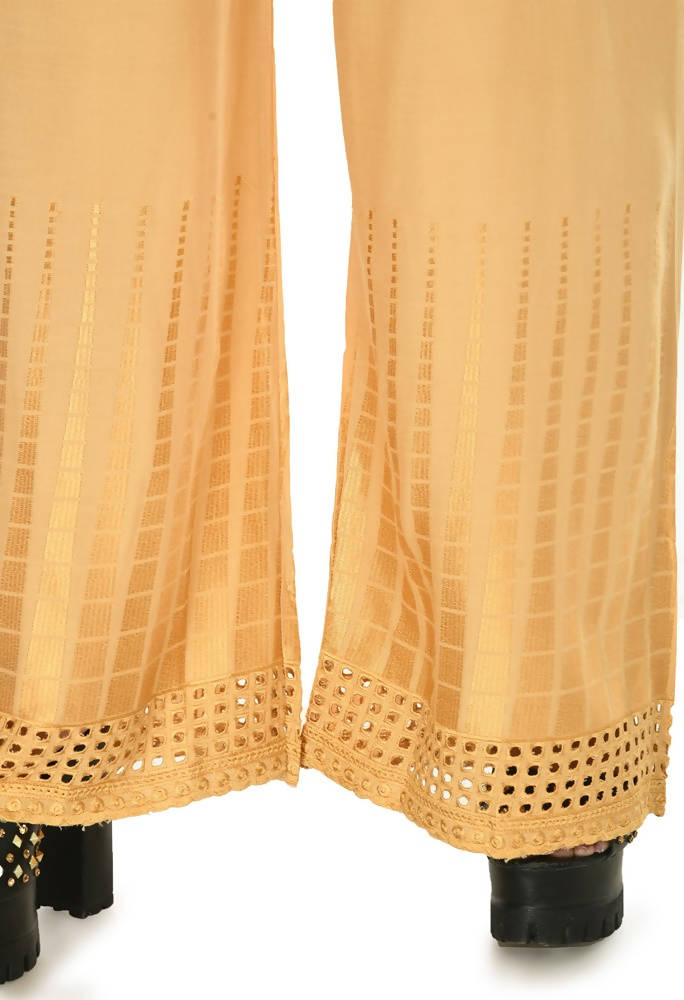 Mominos Fashion Moeza Reyon Cotton Golden Color Cut Work Palazzo | Grocsy