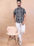 Miravan Men's Pure Cotton Black Floral Printed Half Sleeve Slim Fit Shirt | Grocsy
