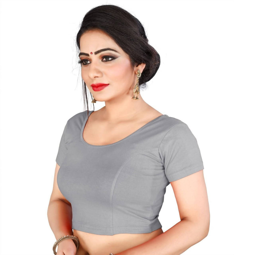 Vamika Grey Lycra Plain Blouse | Grocsy