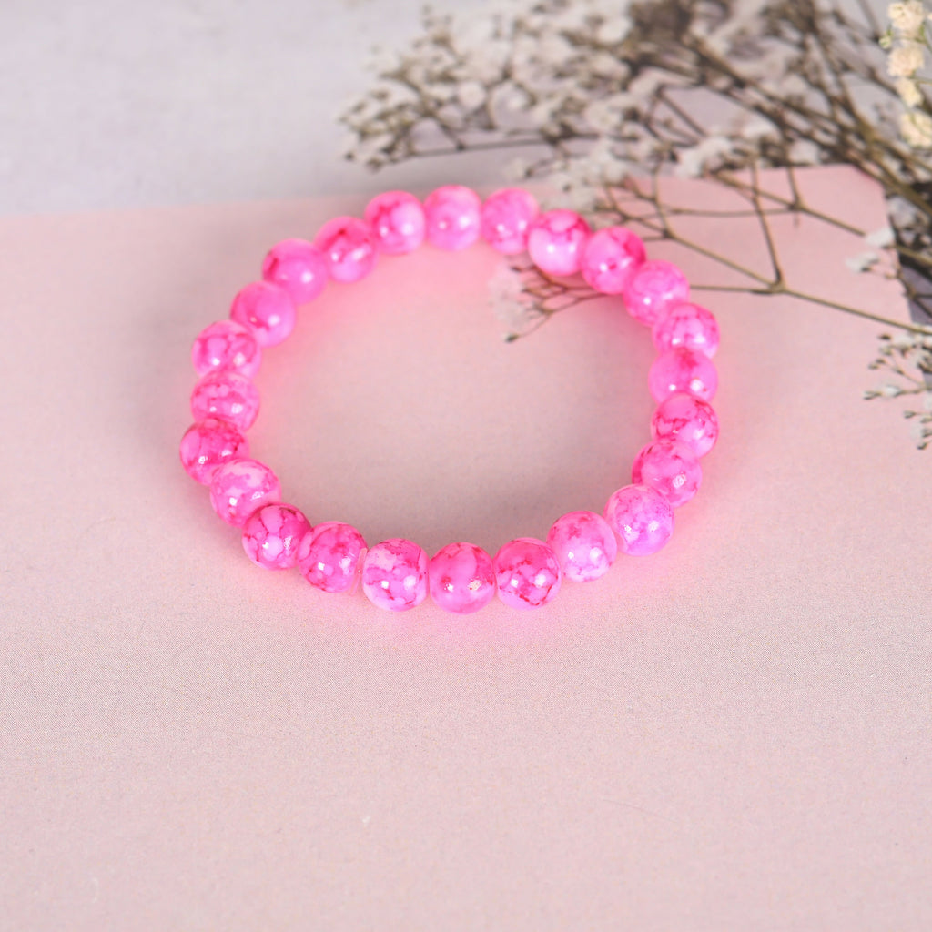 NVR Men & Women Pink Marble Crystal Beaded Elasticated Bracelet