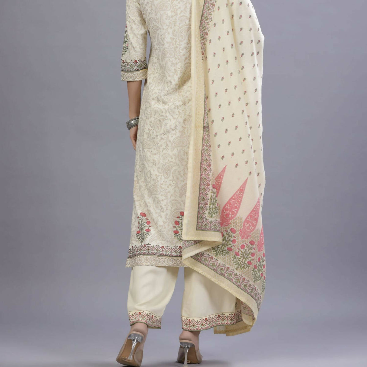 Juniper Women Yellow Rayon Printed Kurta, Pants and Dupatta Set | Grocsy
