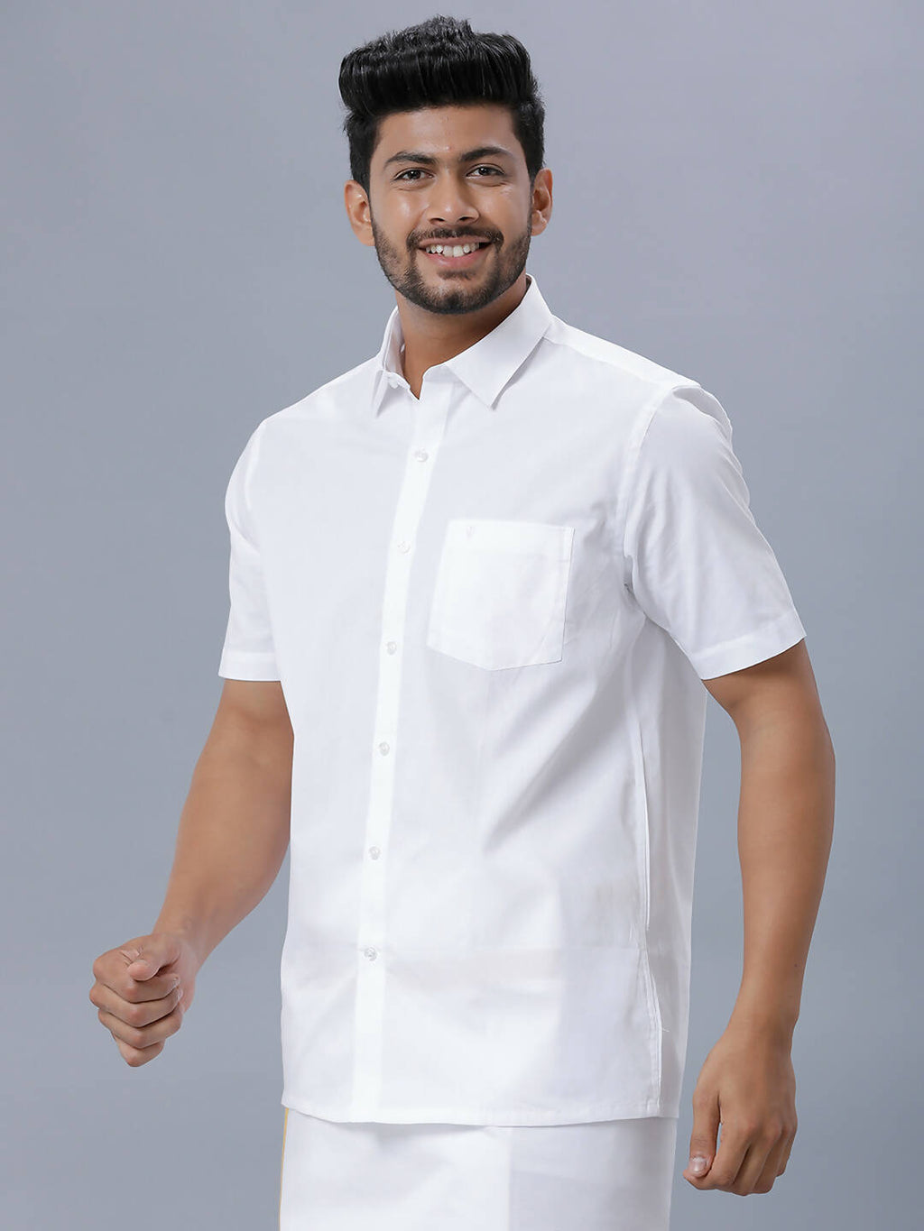 Ramraj Cotton Mens Half Sleeve Formal Poly Cotton White Shirt | Grocsy