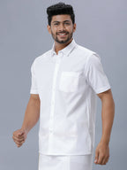 Ramraj Cotton Mens Half Sleeve Formal Poly Cotton White Shirt | Grocsy