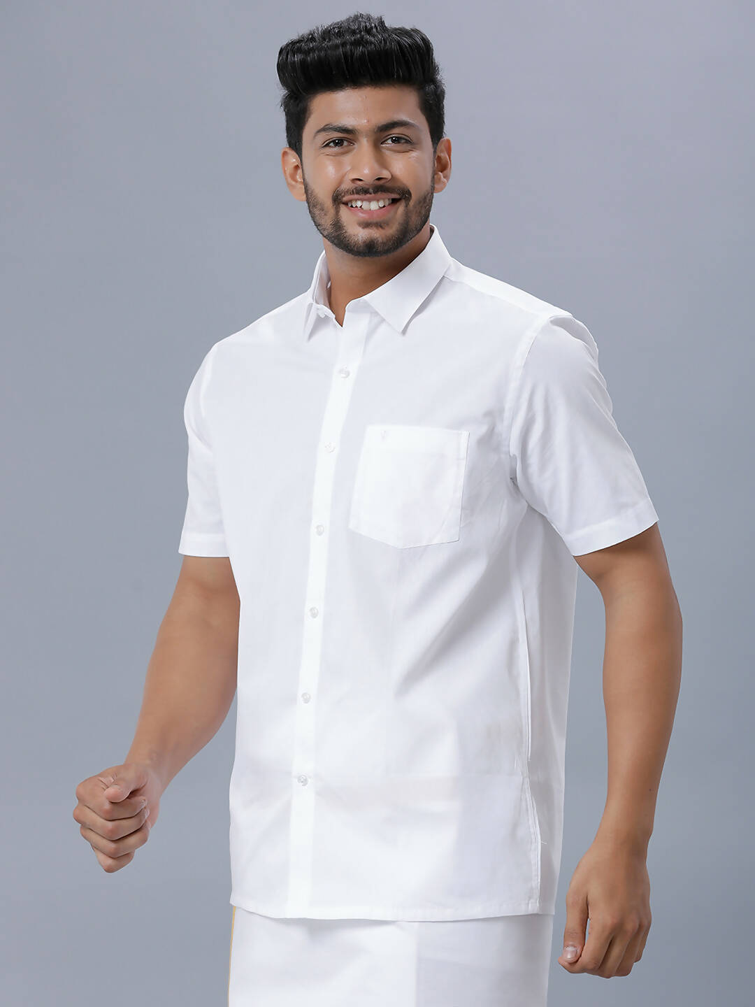 Ramraj Cotton Mens Half Sleeve Formal Poly Cotton White Shirt | Grocsy