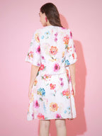 Myshka Women's Multi Floral Printed Empire Dress | Grocsy