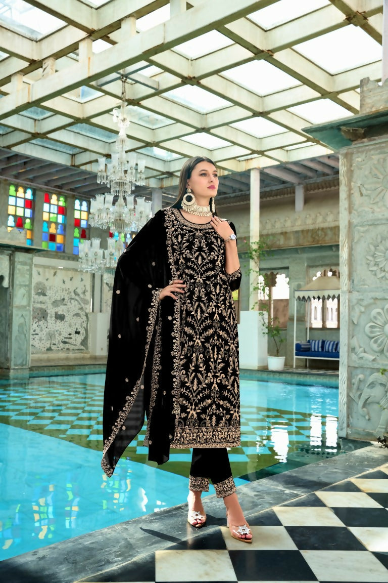 Jyoti Fashion Women's Black Faux Georgette Heavy Embroidery and Moti Work Kurta Set | Grocsy
