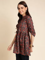 Black Poly Rayon Digital Printed A-line Top - Tarini | Grocsy