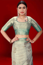 Grey Soft Organza Woven Design Saree With Unstitched Blouse Piece - Zaara | Grocsy