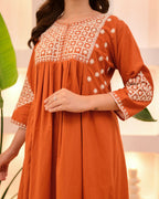 The52 Women's Beautiful Viscose Rayon Fabric Thread Work Flared Kurta Pant Set | Grocsy