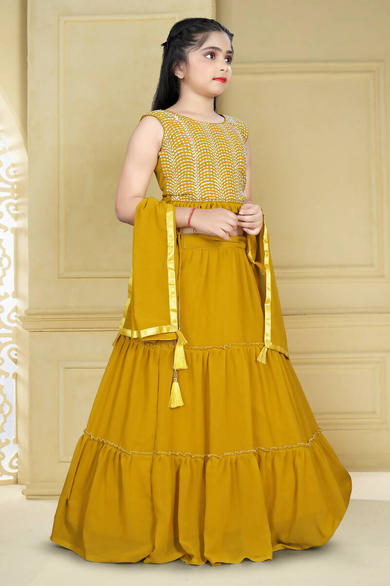 Wedding Designer Yellow Georgette Kidswear Lehenga - Aaradhna | Grocsy