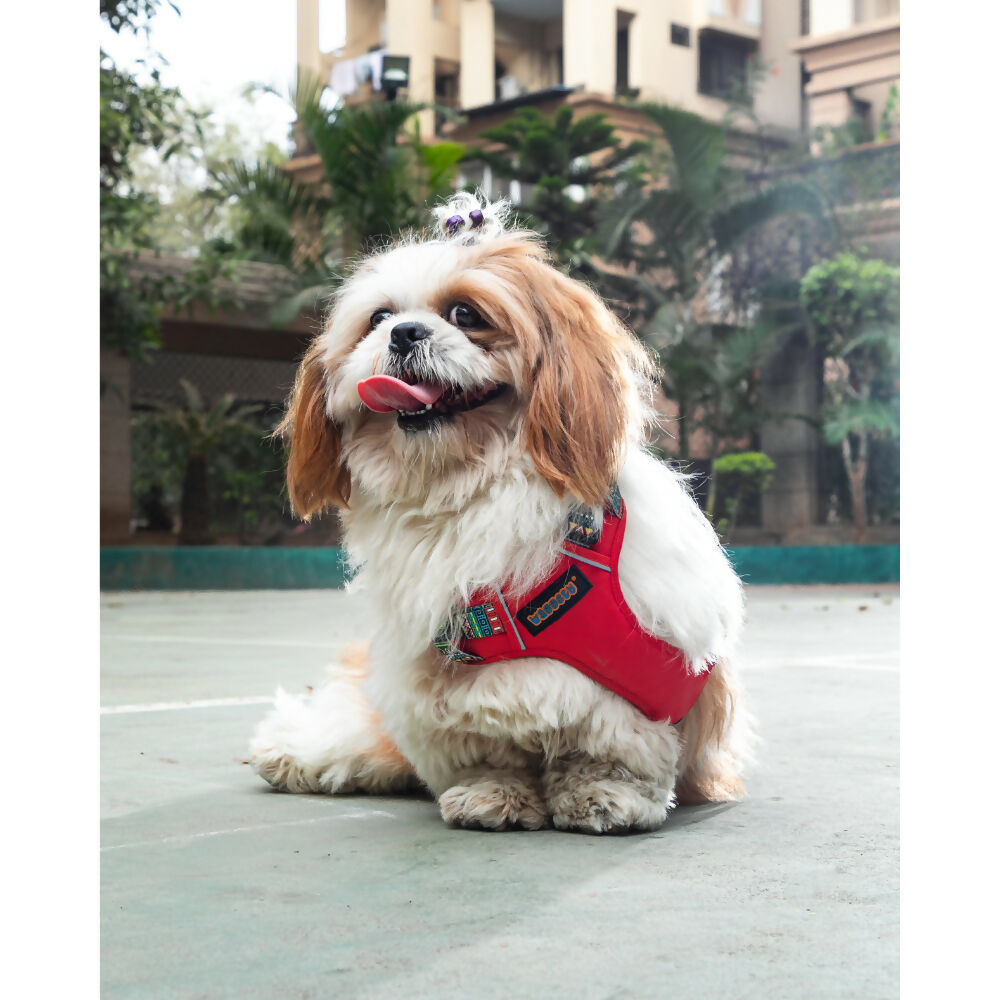 Waggety Adjustable Full Body Dog Harness - Comfortable Fit, Durable Polyester, Red | Grocsy