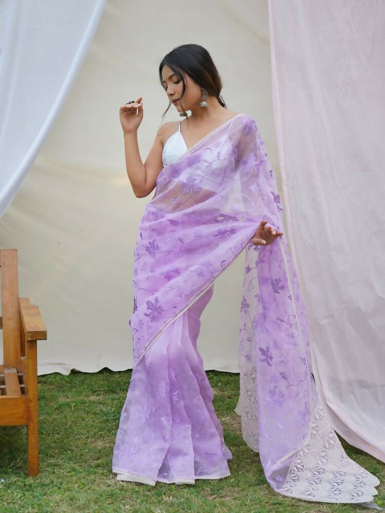 Vamsee Ishaq Lavender Organza Saree | Grocsy