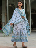 Juniper Women's Skyblue Cambric Floral Placement Kurta Dupatta Sets | Grocsy