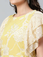 Ahalyaa Womens Lemon Yellow Crepe Floral Dress | Grocsy
