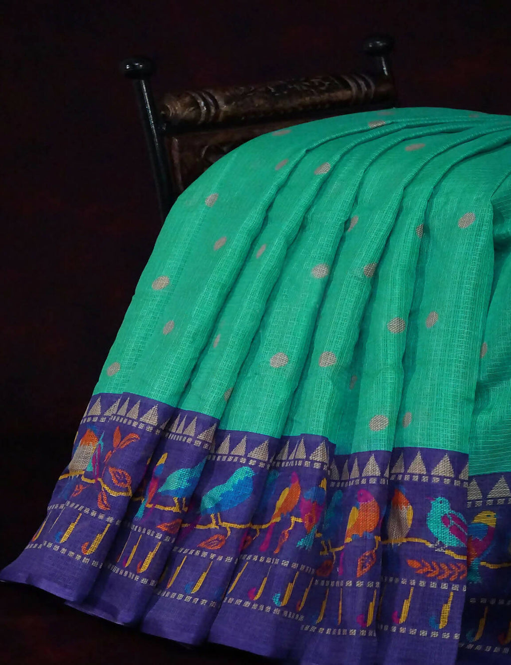 Rama Green With Contrast Navy Blue Printed Semi Soft Silk Saree By Gayathri Reddy Designer Studio | Grocsy