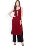 Indya Women Maroon Solid Straight Kurta | Grocsy