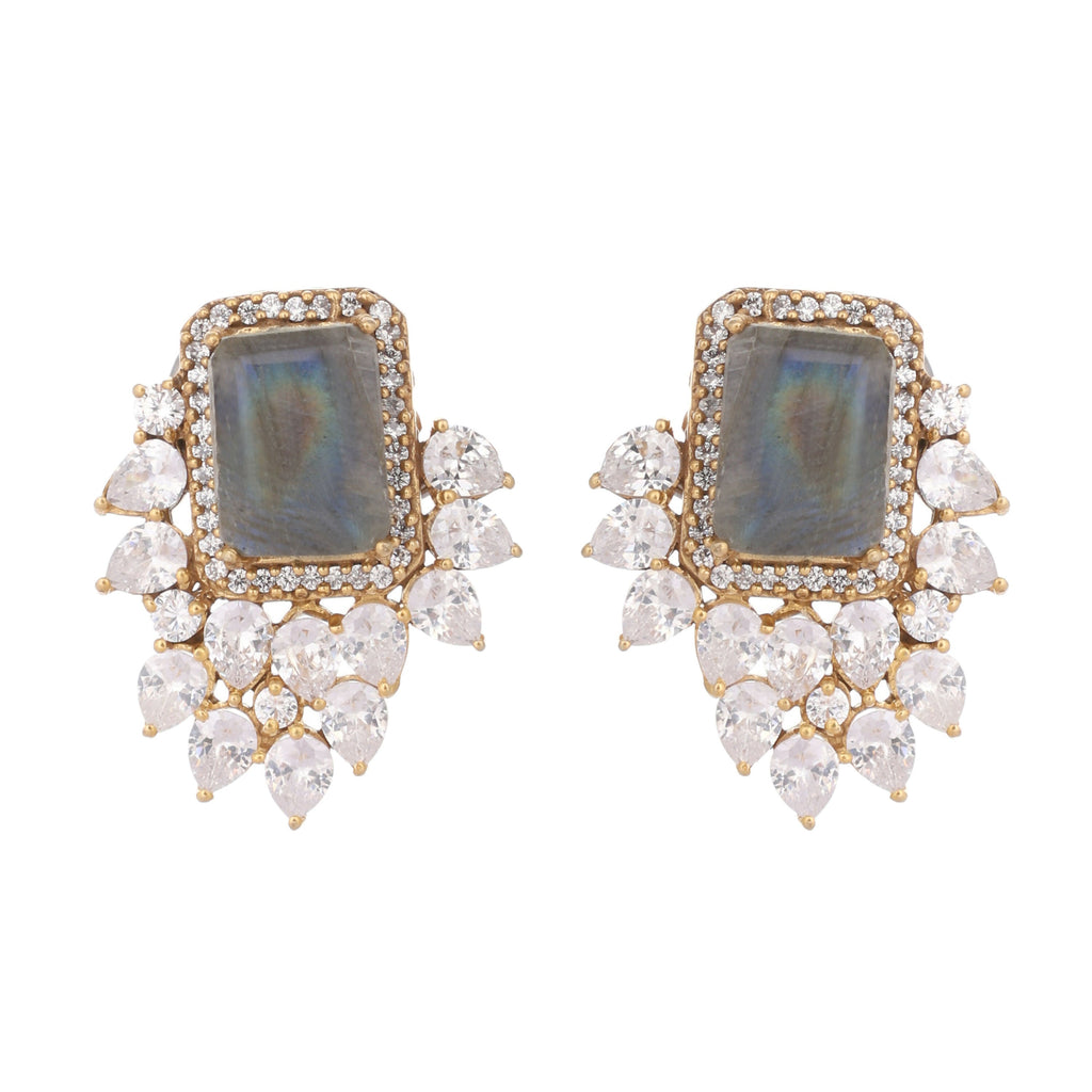 Nuyug 22K Gold Plated Labradorite Stone Contemporary Stud Earrings | Grocsy