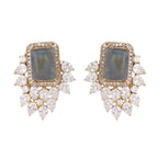 Nuyug 22K Gold Plated Labradorite Stone Contemporary Stud Earrings | Grocsy