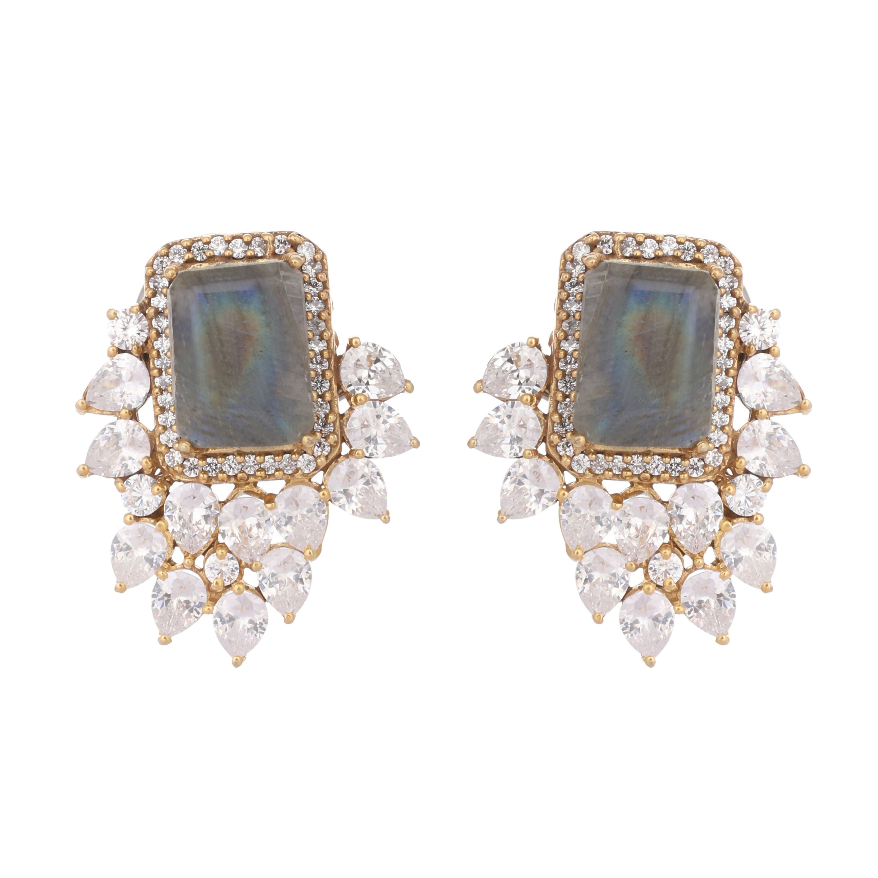 Nuyug 22K Gold Plated Labradorite Stone Contemporary Stud Earrings | Grocsy
