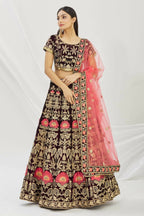 Purple Velvet Semi-Stitched Wedding Bridal Lehenga - Nimaya | Grocsy