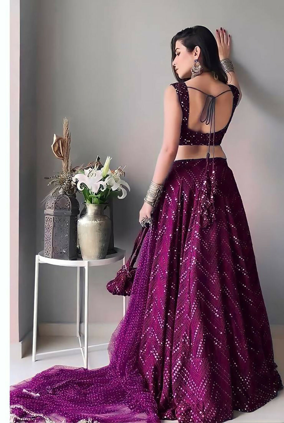 Jyoti Fashion Wine Thread Embroidery Faux Georgette Designer Lehenga Choli with Dupatta | Grocsy