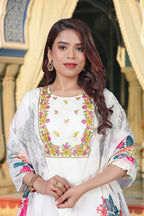 The52 Women's Beautiful Chanderi Fabric Embroidery Work Straight Kurta Pant and Dupatta Set | Grocsy
