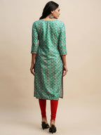 Sea Green Poly Chinon Digital Printed Straight Kurta - Samira | Grocsy