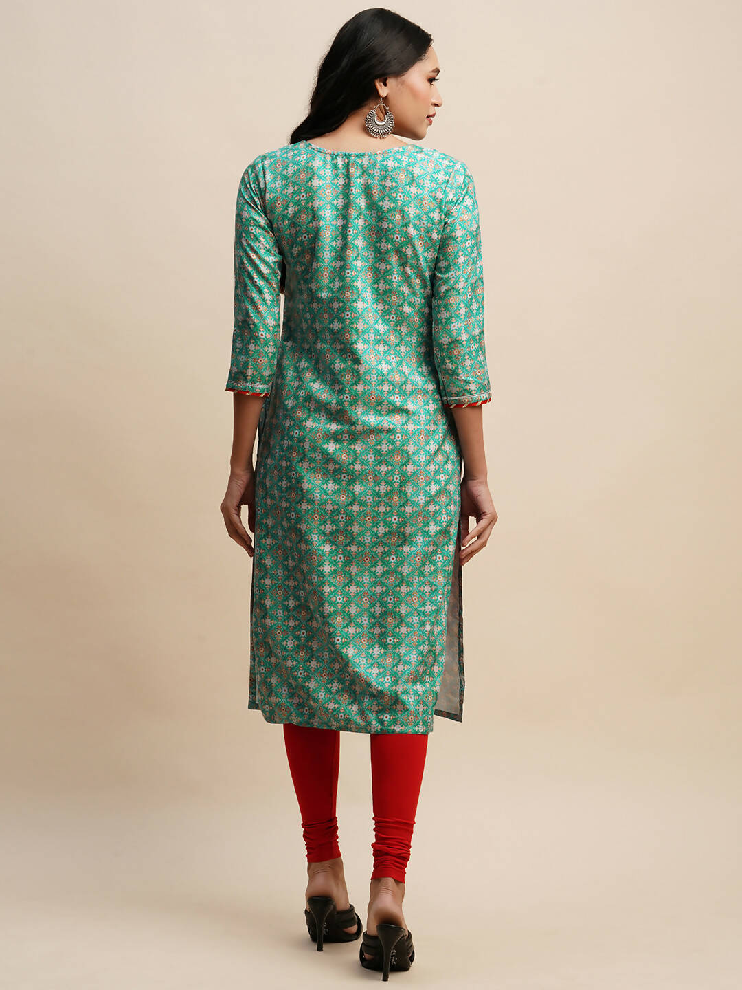 Sea Green Poly Chinon Digital Printed Straight Kurta - Samira | Grocsy