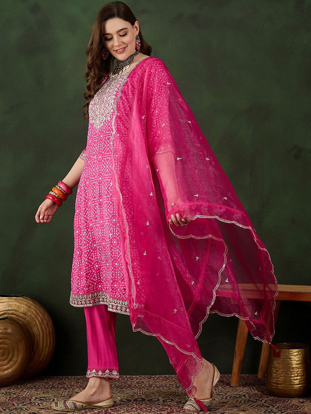 Sangria Embroidered Kurta & Trouser With Dupatta | Grocsy