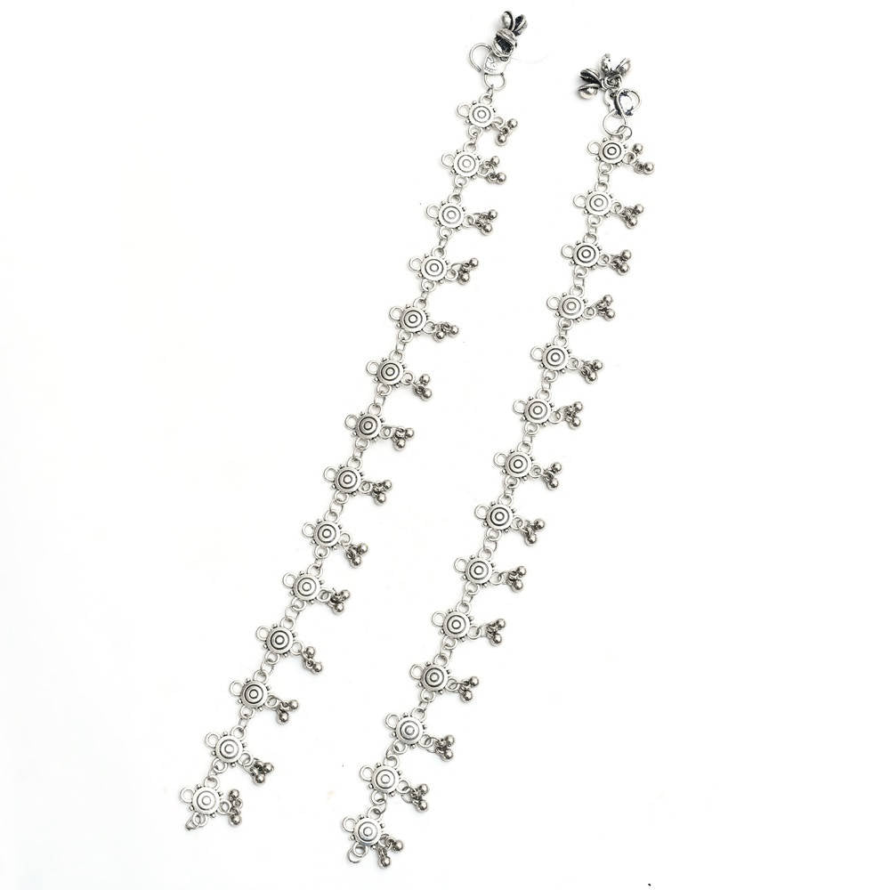 Mominos Fashion Kamal Johar Oxidised Silver Adjustable Anklets | Grocsy