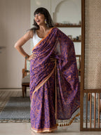 Suta Purple Floral Pure Cotton Saree | Grocsy