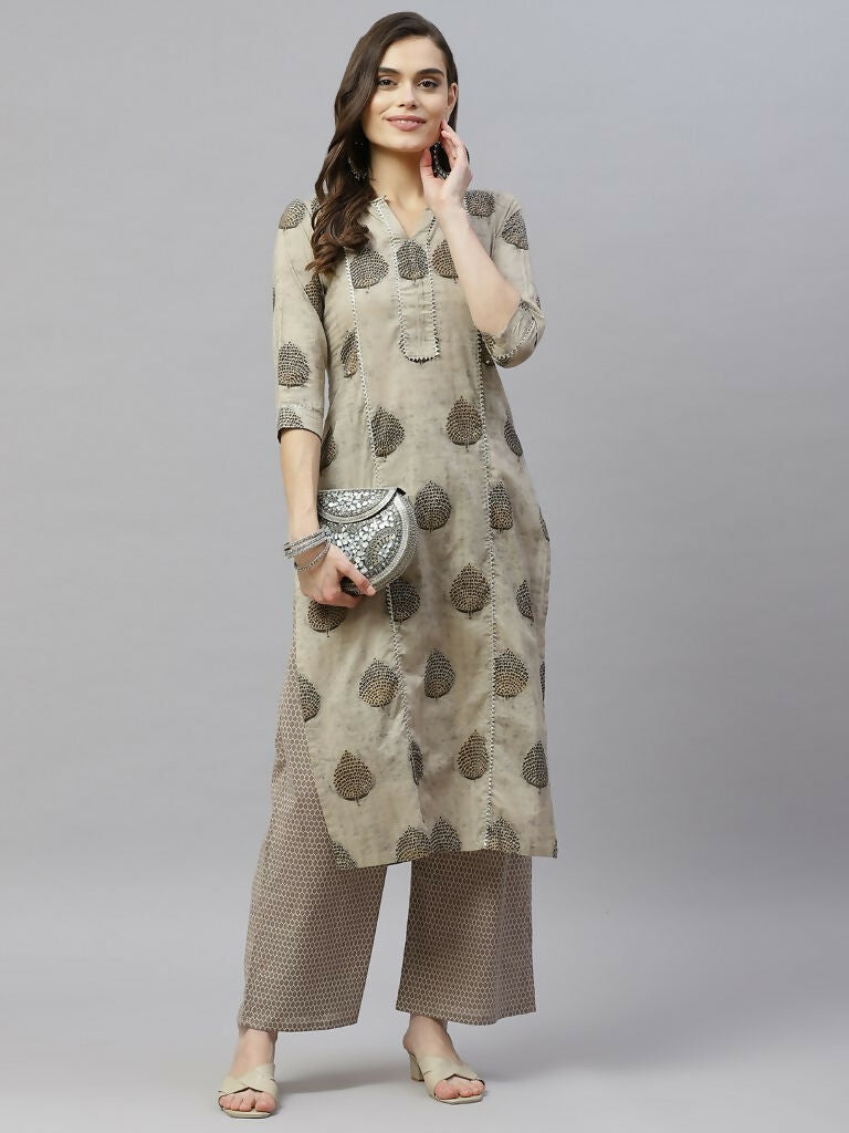 Miravan Women's Pure Cotton Printed Straight Kurta And Palazzo | Grocsy