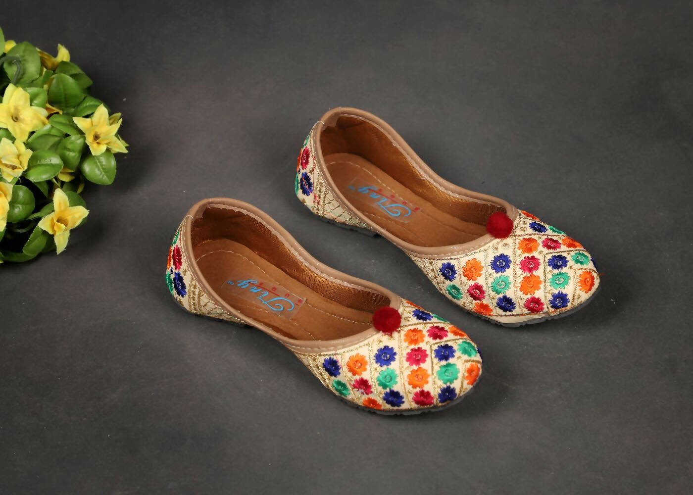 Tiny Bugs Girls Ethnic Floral Embroidered Juttis - Multi | Grocsy