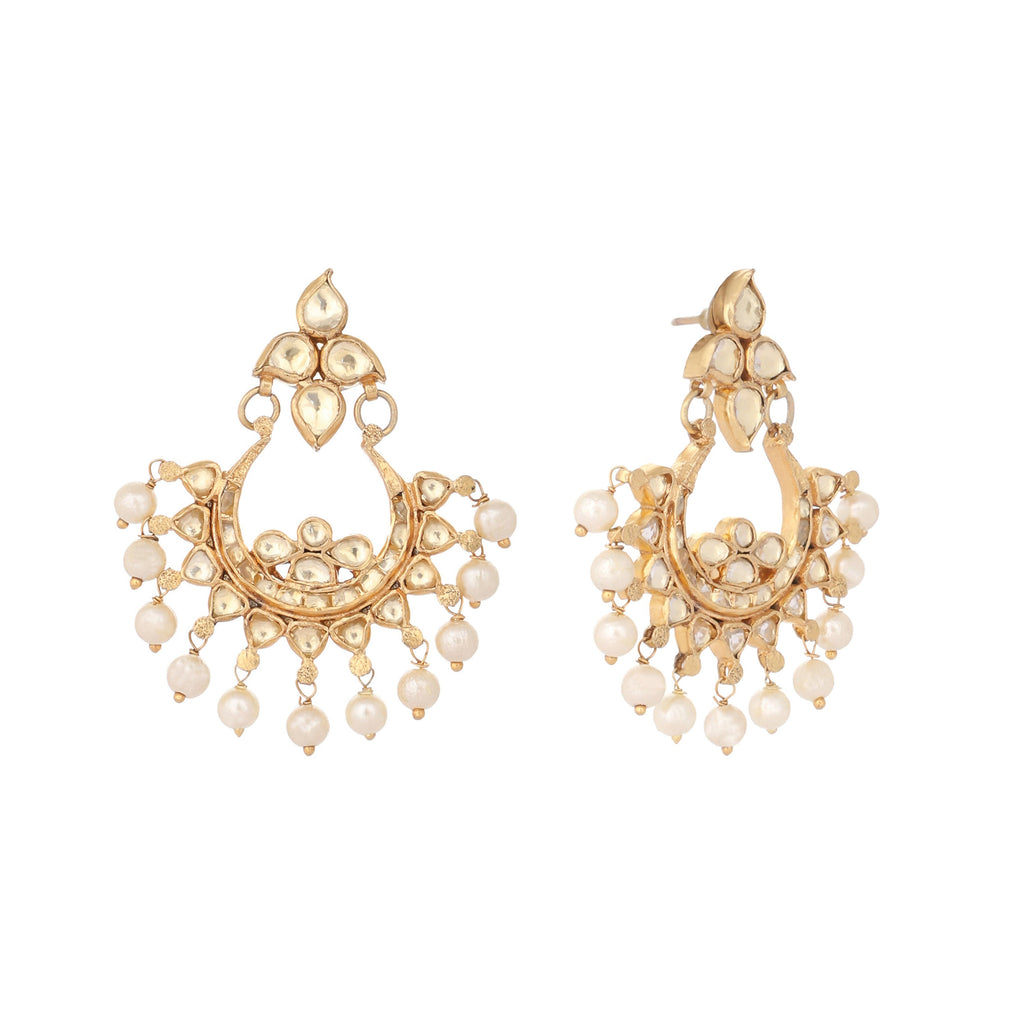 Nuyug 22K Gold Plated Kundan Chandbali Pearl Elegance Earrings | Grocsy