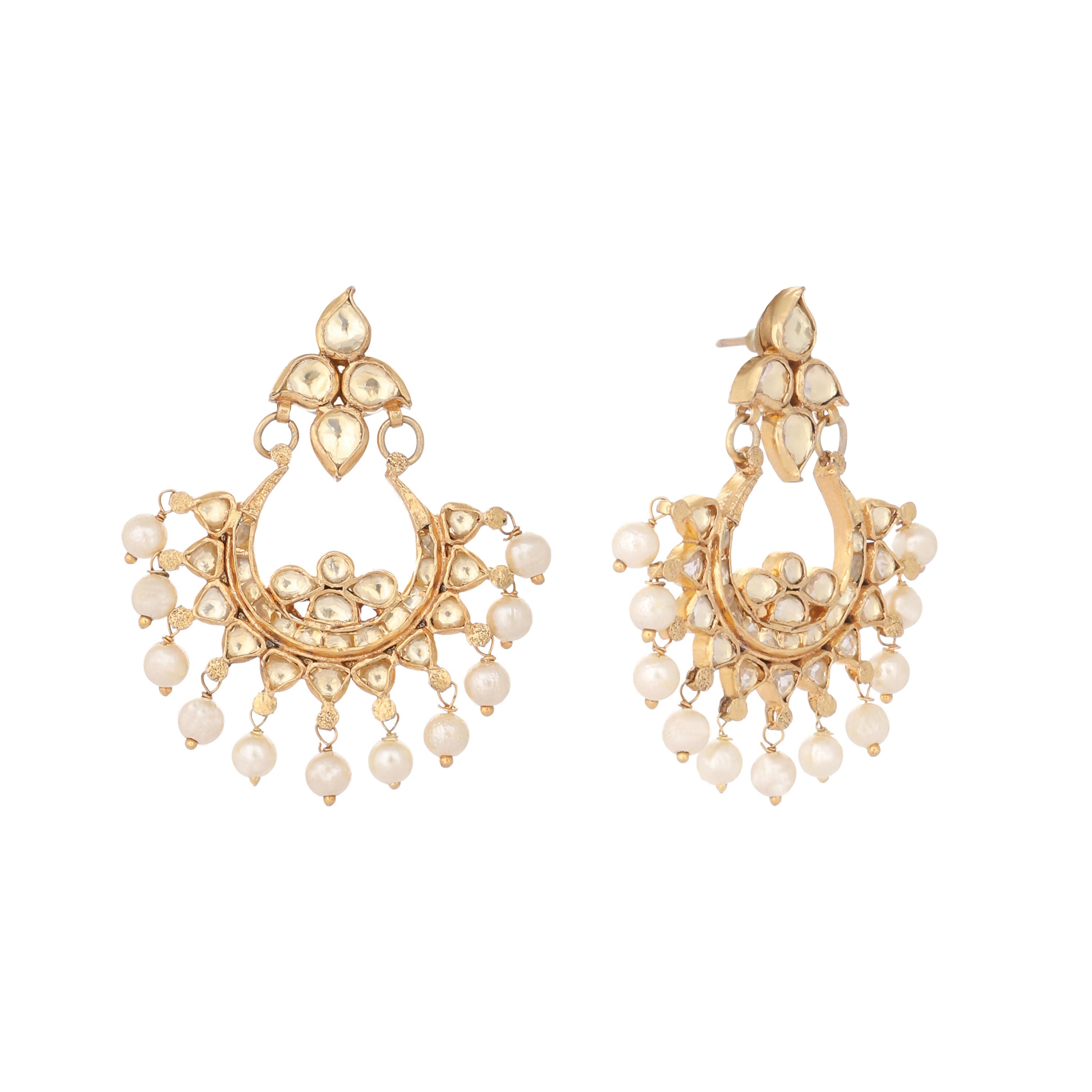 Nuyug 22K Gold Plated Kundan Chandbali Pearl Elegance Earrings | Grocsy