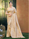 Sangam Prints Beige Kanjivaram Silk Woven Work Traditional Saree | Grocsy
